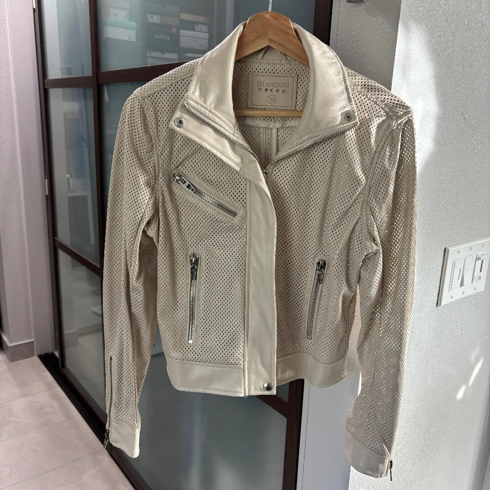 Blank NYC Faux Leather Moto Jacket - Cream / Beige Size XS - Picture 4 of 14